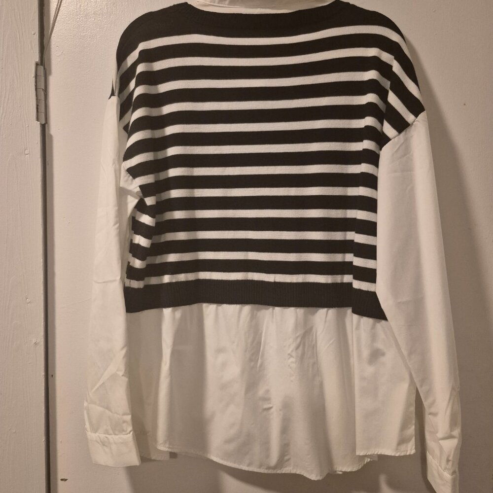 Blu Pepper Striped Layered Button-Down Shirt Blac… - image 2